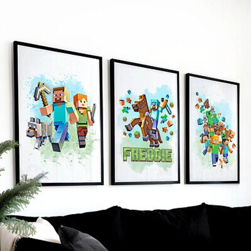 Personalised Minecraft Gaming Poster Set of 3 Bedroom Wall Art Poster Print Gift | eBay