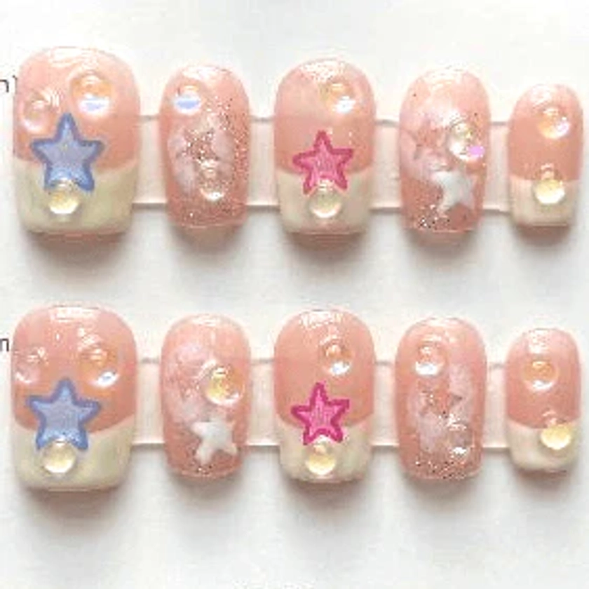 Star-Embellished Press-On Nails - Ready to Wear Manicure Set