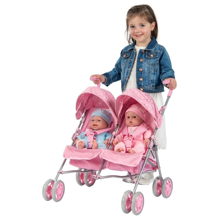 Side by Side Twin Doll Stroller in Pink | Smyths Toys UK