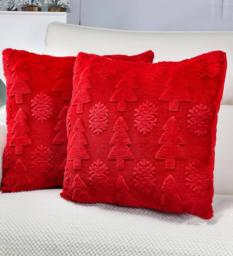 Amazon.com: multiwins Christmas Pillow Covers 18" x 18" Set of 2, Soft Plush Faux Wool Fur with 3D Embroidery Christmas Tree and Snowflake Design for Home Christmas Decor on Sofa, Couch, Skin-Friendly : Home & Kitchen