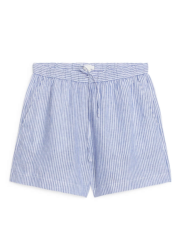 Short en lin - Blanc/Bleu - Trousers - ARKET FR