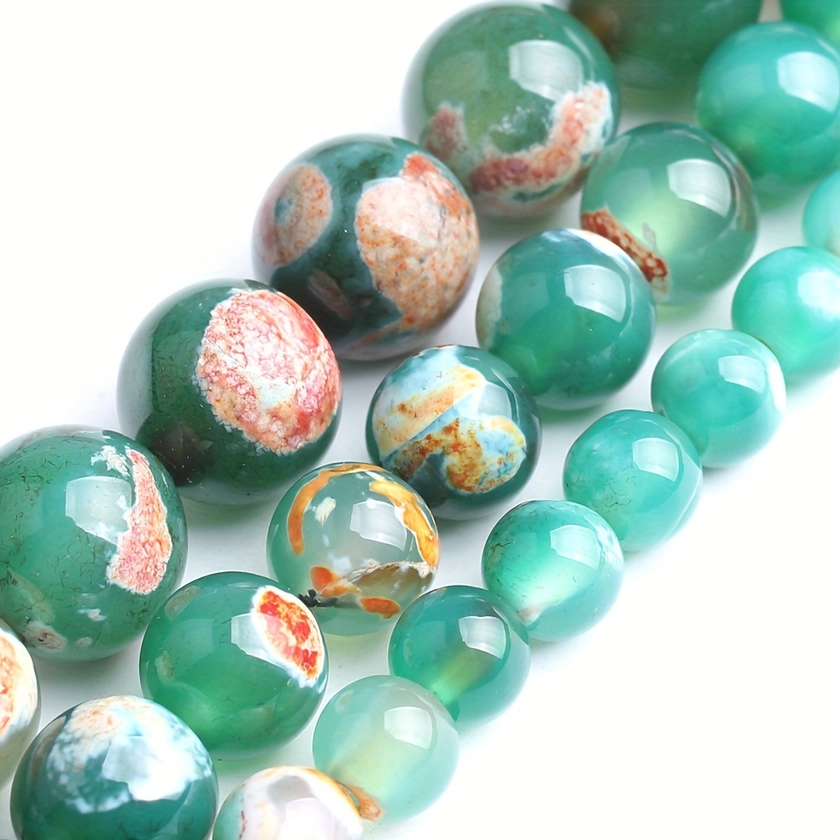 Natural Green Agate Stone Beads Assortment Set, Round Loose Spacer Beads for DIY Jewelry Making, Bracelet, Necklace, Handmade Accessories, Women's Gif