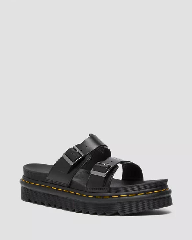 DR MARTENS Myles Brando Leather Buckle Slide Sandals