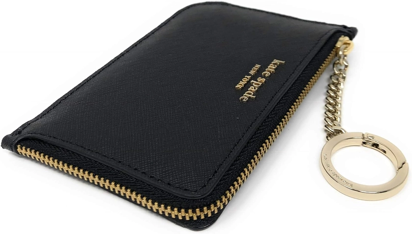 Kate Spade New York Medium L-Zip Leather Card Holder Keychain Black