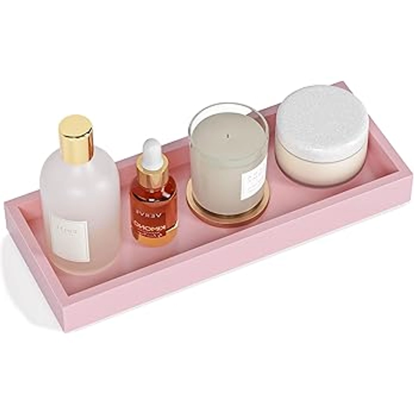 Amazon.com: Bathroom Perfume Tray for Candle Trinket, Decor Vanity Trays for Countertop Nightstand Toilet Tank Counter Dresser Bedroom, Decorative Wooden Rectangle Holder for Skincare Cosmetic Accessory, Pink : Home & Kitchen