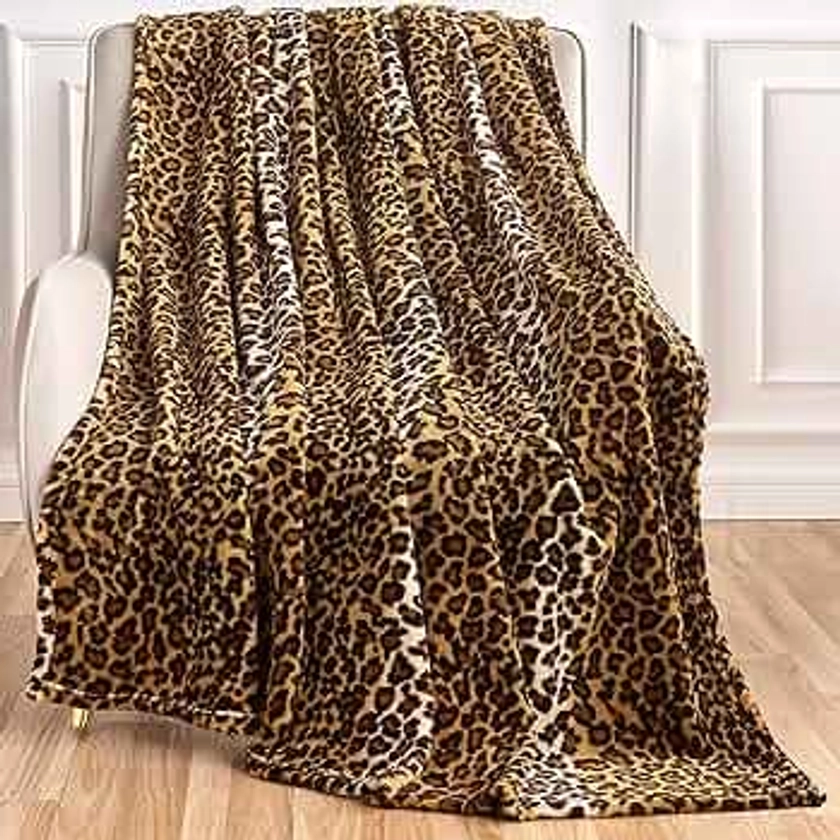 Leopard Print Blanket Fleece Throw Blanket for Bed Sofa Travel and Camping, Super Soft Cozy Fluffy Plush Blanket, Cheetah Print Blanket for All Seasons(50”×60”)