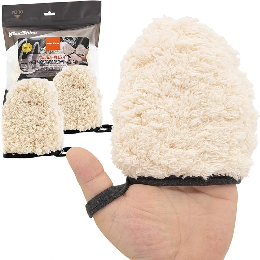 Maxshine Microfiber Wash Mitt Finger Wheel Car Wash Mitt and Dusting Mitt for Car Detailing, 2pcs/Pack Car Wash Glove for Small Areas, Car Detailing Accessories and Supplies