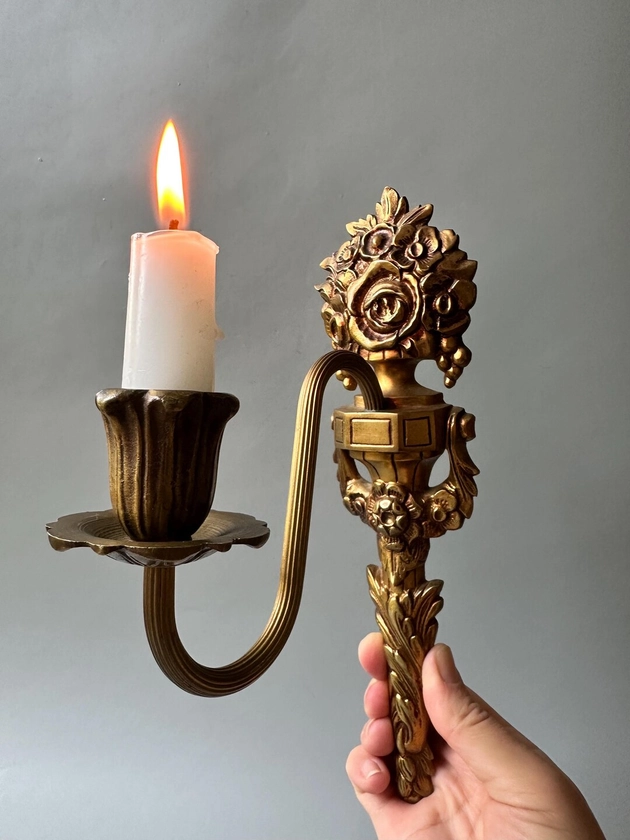 Vintage Brass Wall Sconce / Taper Candle Holder / Ornate Floral Motif Details / Wall Candlestick / Home Decor / Wall Display - Etsy