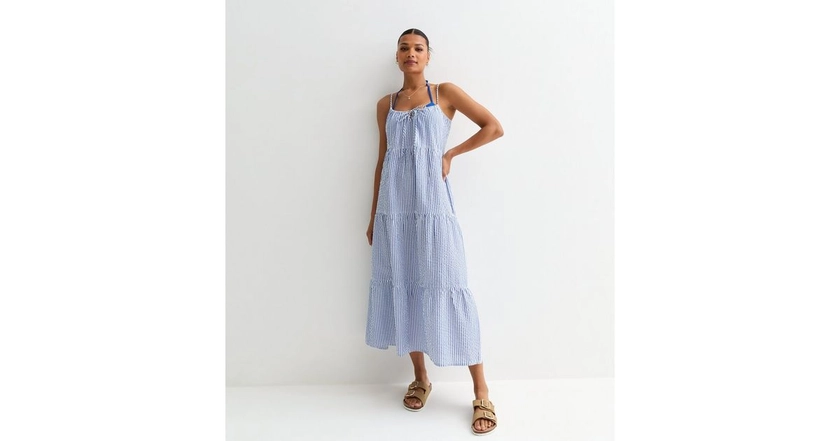 Blue Stripe Seersucker Beach Dress | New Look