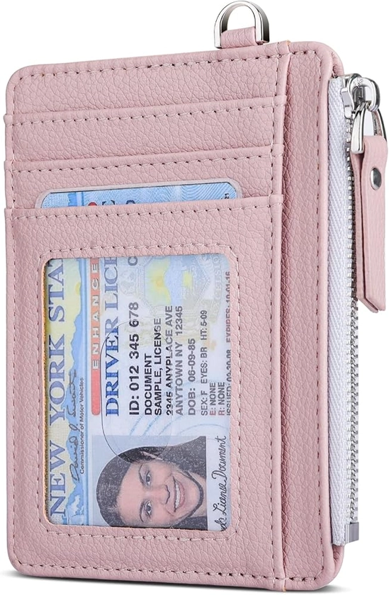 Teskyer Portefeuille Femme, Porte Carte Bancaire, Petit Portefeuille Femme, Porte Cartes de Credit, Cuir PU, RFID, avec Fermeture éclair, contenir Jusqu’à 8 Cartes, Minimaliste, Rose