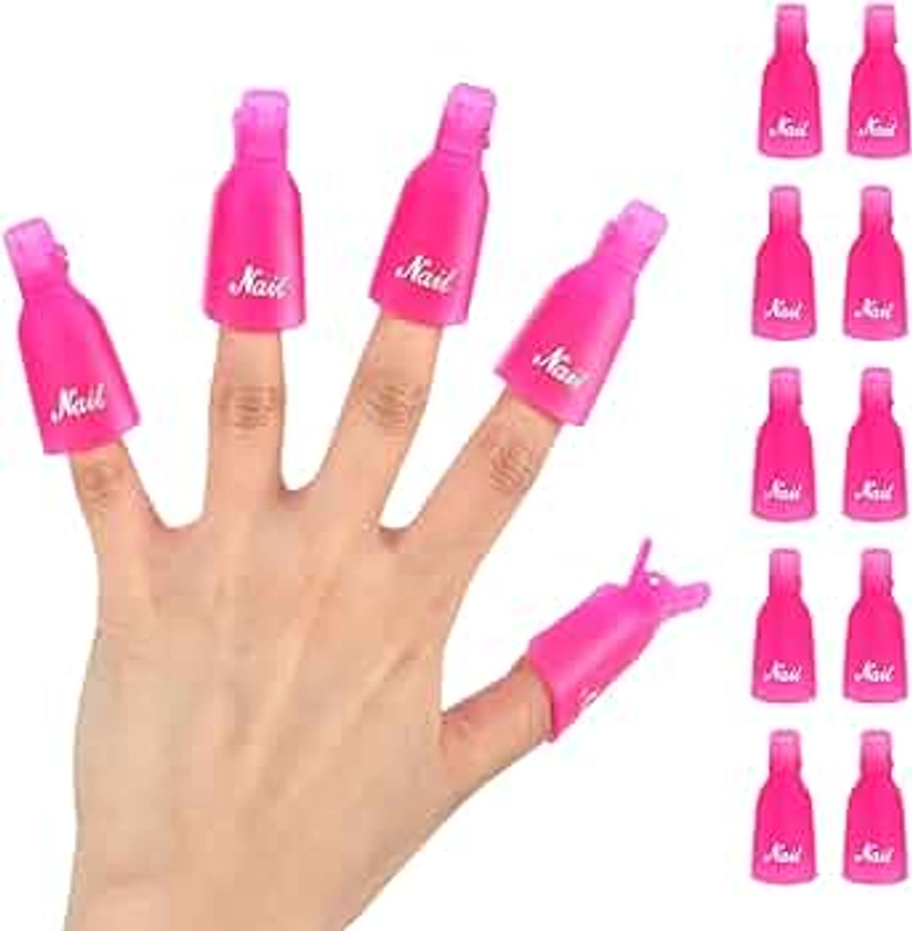 (10 Pcs Pink) Plastic Acrylic Nail Art Soak Off Cap Clip UV Gel Polish Remover Wrap Tool Gel Nail Polish Remover Clips for Fingernail Removal Soak Off Clips Wrap Cleaner Cap Clip