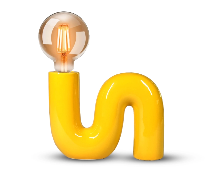 Lampe Pop, céramique, jaune, H.20 cm, E27