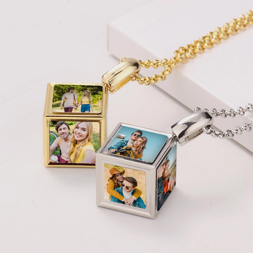 Custom 6 Photo Cube Necklace, Custom Gift Anniversary, Birthday, Special Occasions | Custom Gifts - Create Your Own Gifts