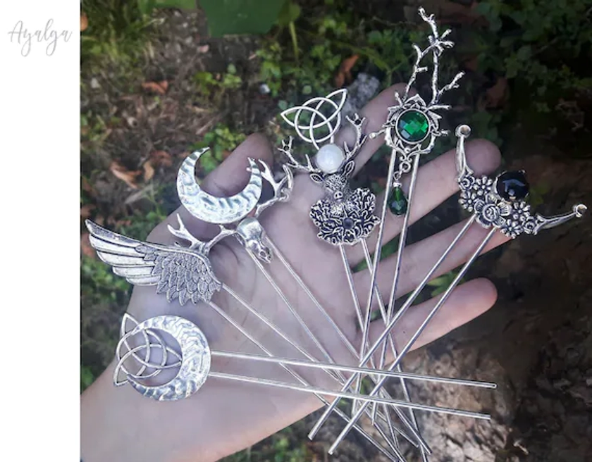 hair sticks - magical hair stick - choose your favourite - hair pin - pagan jewellery - celtic jewellery - moon hair accessories - hairpin