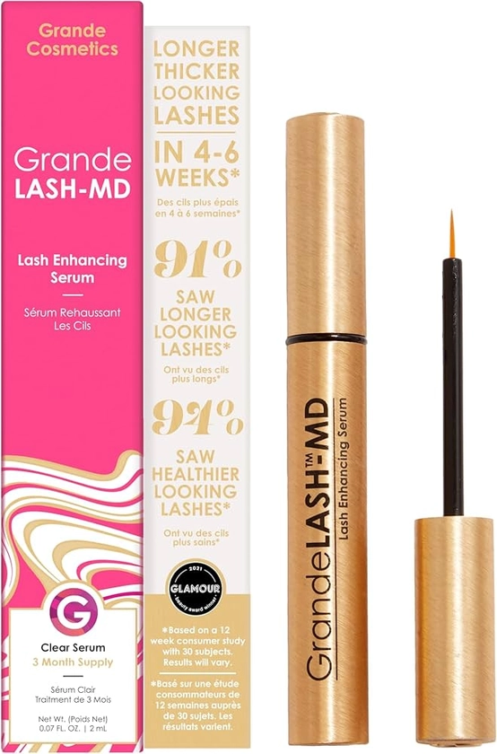 Grande Cosmetics GrandeLASH-MD Lash Enhancing Serum, Promotes Appearance of Longer, Thicker Eyelashes, Cruelty Free