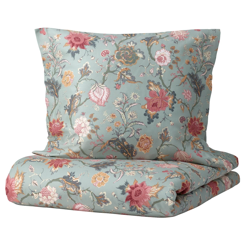 NÄSSELKLOCKA Housse de couette et 2 taies - gris-vert clair/multicolore 240x220/65x65 cm