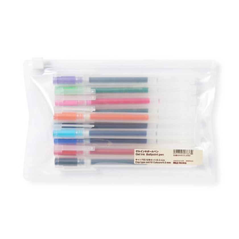 Gel Ink Ballpoint Cap Type Pen ‐ Set of 10 (0.5) Colour