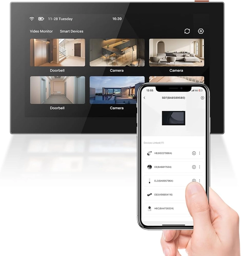 EZVIZ SD7 Écran Mobile sans Fil pour Visiophone Connecté HP7 CP7, Judas Numérique CP4, Sonnette Connectée DB2 et Caméra de Surveillance, Écran Tactile Couleur 7" sur Batterie 4600 mAh,Vue en Direct