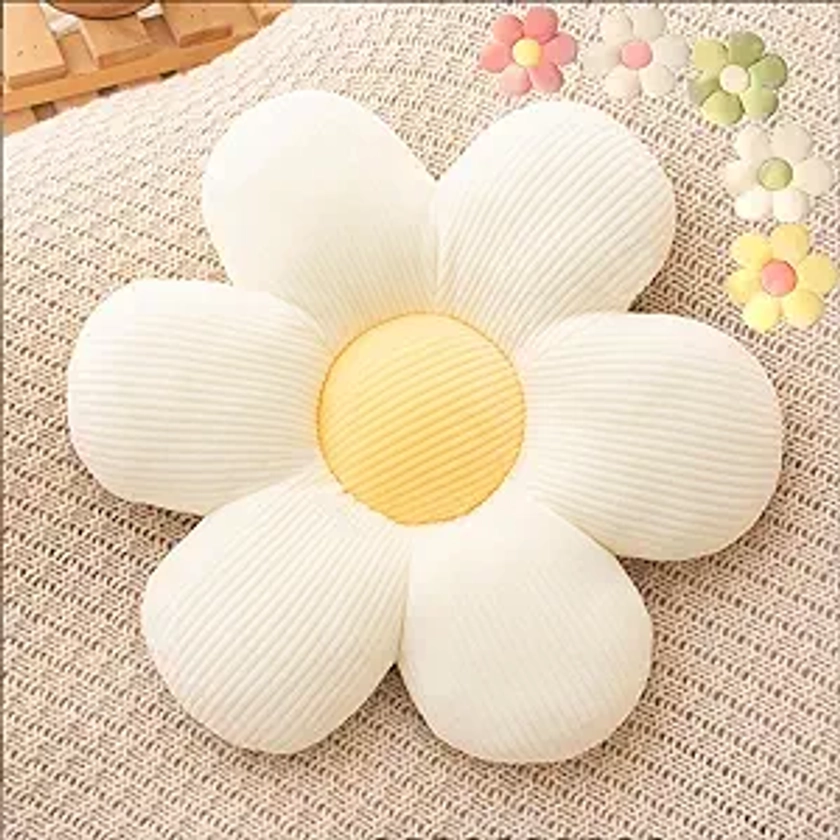 Flower Pillow, Flower Shaped Seating Cushion -Cute Daisy Pillow for Girls Tweens Room Decor Flowe Floor Pillow for Reading and Lounging Comfy (White+yellow-15'')