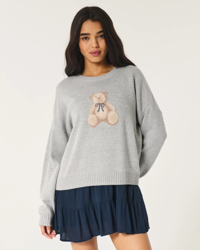 Damen Lässiger Pullover mit Rundhalsausschnitt und Teddy Bear-Grafik | Damen | HollisterCo.com