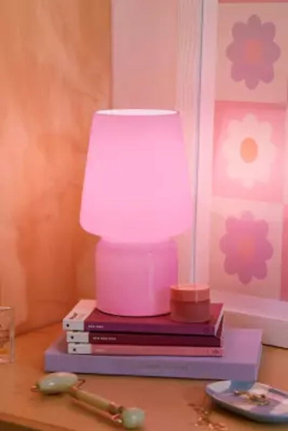 Petite lampe à piles en verre rose