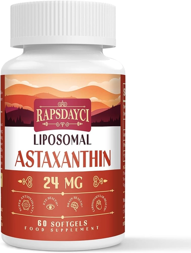 Liposomal Astaxanthin Supplement 24mg Per Serving, Powerful Antioxidant Formula Than VIT C, Eye & Immune Health Support, Superior Absorption (60 Count (Pack of 1))