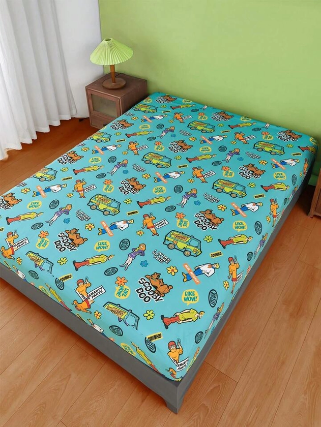 SCOOBY-DOO X SHEIN Green Cute All-Over Printed Bedsheet