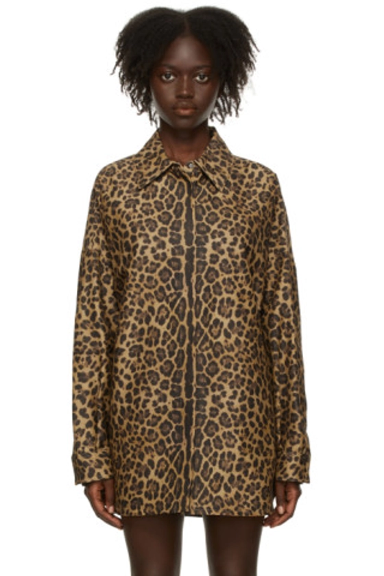 Valentino - Tan Leopard Micro-Faille Shirt