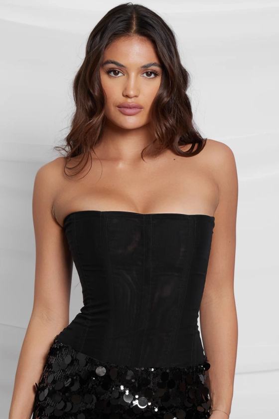 Muse Mesh Corset Top - Black