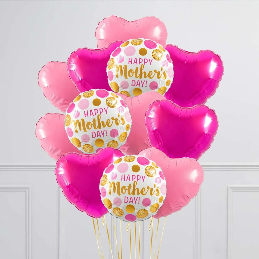 Happy Mother's Day Dots Mixed Pink Inflated Foil Balloon Bunch