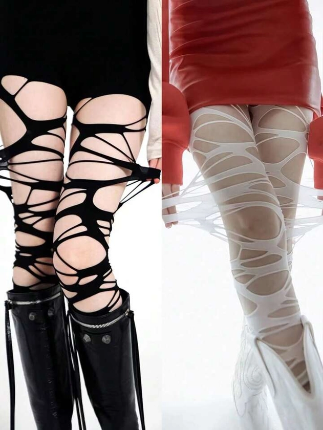 Is That The New Grunge Punk 2 Pairs Sexy Gothic Punk Y2K Ripped Distressed Fishnet Stockings ??| ROMWE CANADA