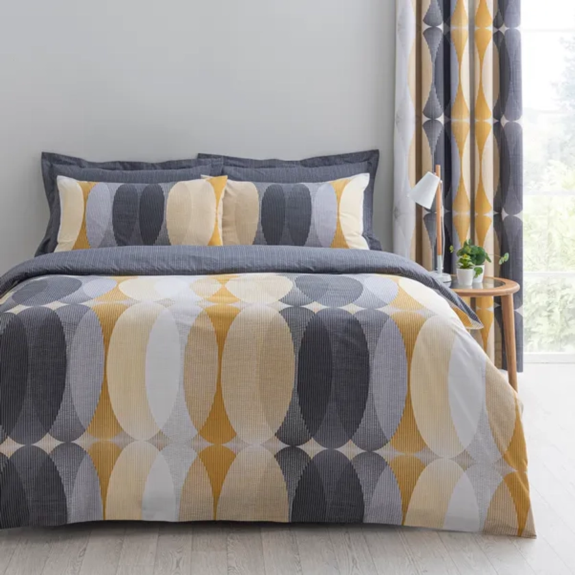 Elements Elijah Ochre Reversible Duvet Cover and Pillowcase Set