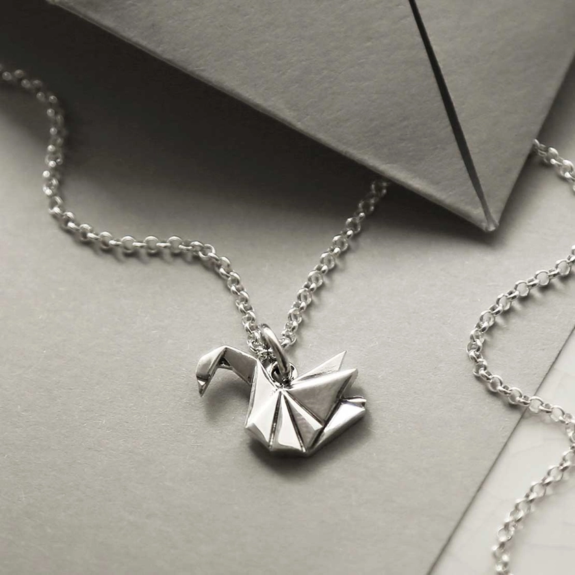 Sterling Silver Polished Origami Swan Necklace