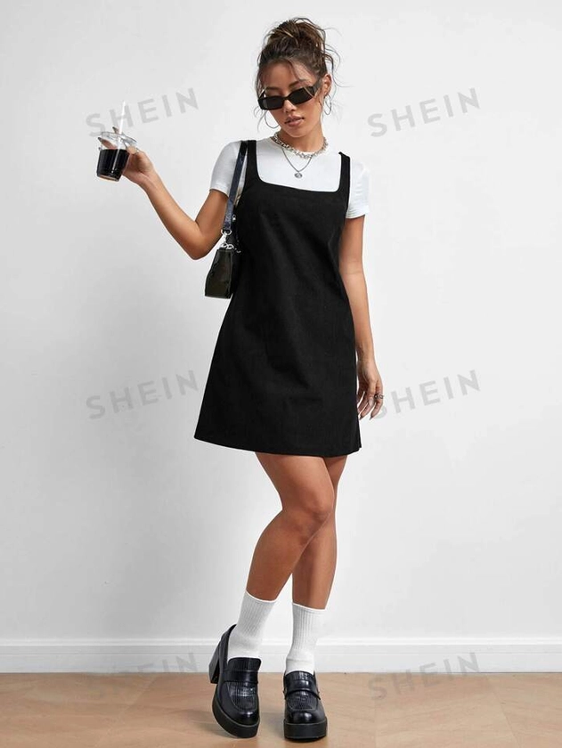 SHEIN EZwear Robe Noire Robe Sans Manches Solide Sans Tee-shirt | Mode en ligne | SHEIN FRANCE