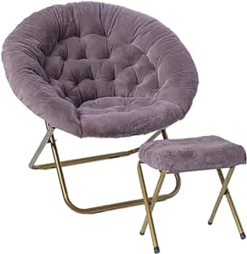 Milliard Cozy Chair with Footrest Ottoman/Faux Fur Saucer Chair for Bedroom/X-Large (Purple)