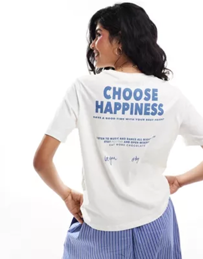 ONLY choose happiness back print boxy t-shirt in white