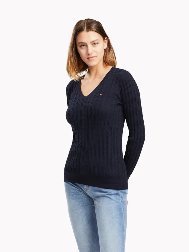 Classic Cable V Neck Sweater