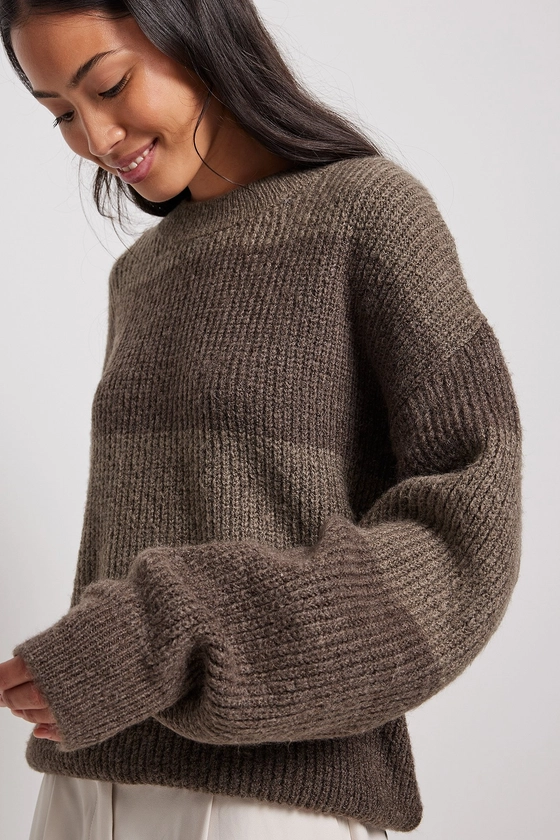 Colour Striped Knitted Sweater Brown