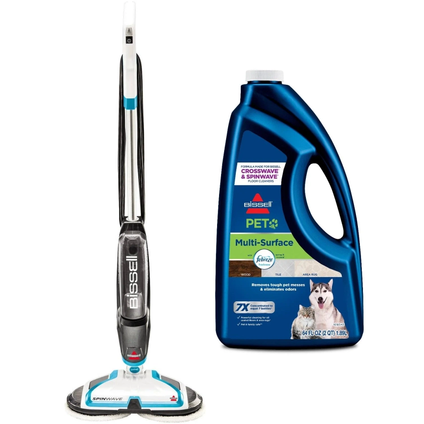 BISSELL Spinwave Hard Floor Powered Mop and Clean and Polish, 2039W & BISSELL Multi-Surface PET Formula for Crosswave and Spinwave, 64oz, 22951