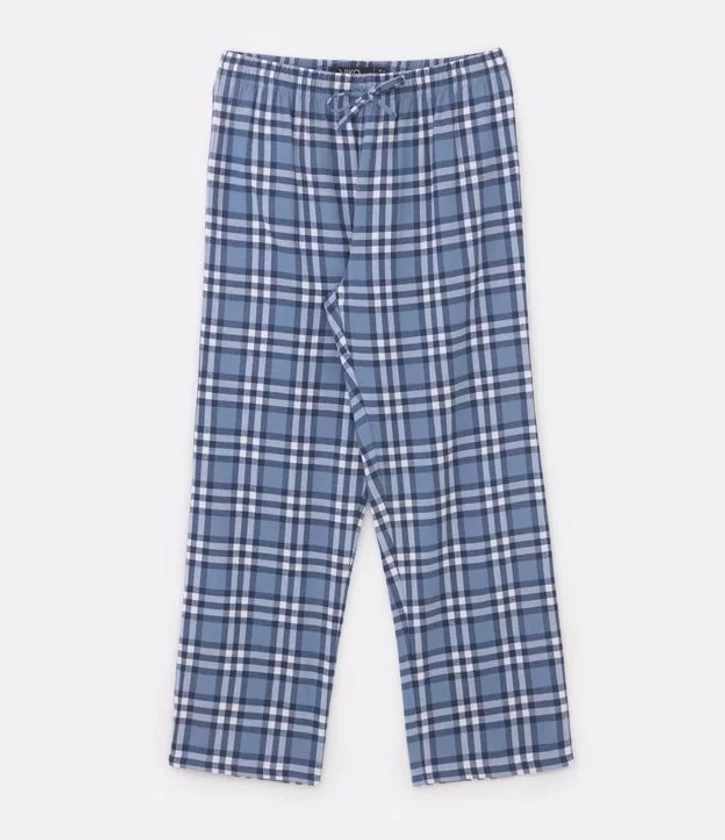 Calça de Pijama em Algodão com Estampa Xadrez Azul
