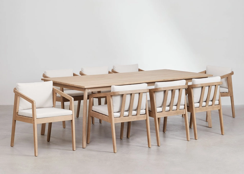 Set de Mesa Rectangular (220x100 cm) y 8 Sillas de Jardín en Madera de Acacia Kaela