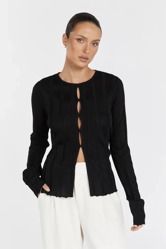 BRONSON BLACK LONG SLEEVE KNIT TOP