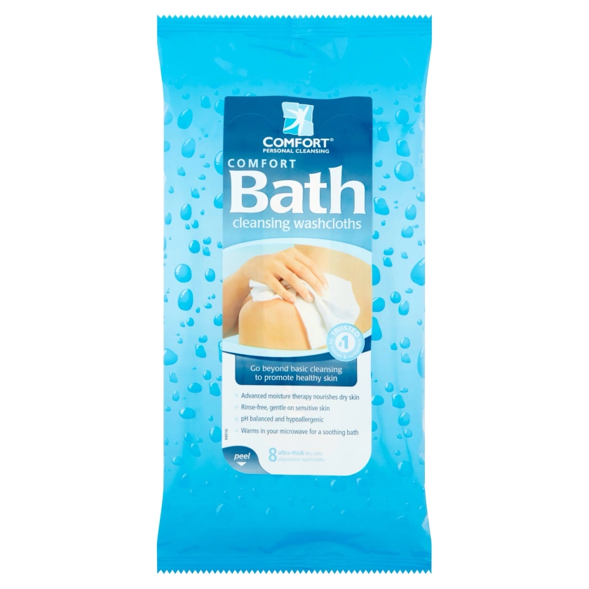 Comfort Bath Cleansing Washcloths - Ultra Thick Disposable 8" X 8" Premoistened Washcloths 8 ct per pack