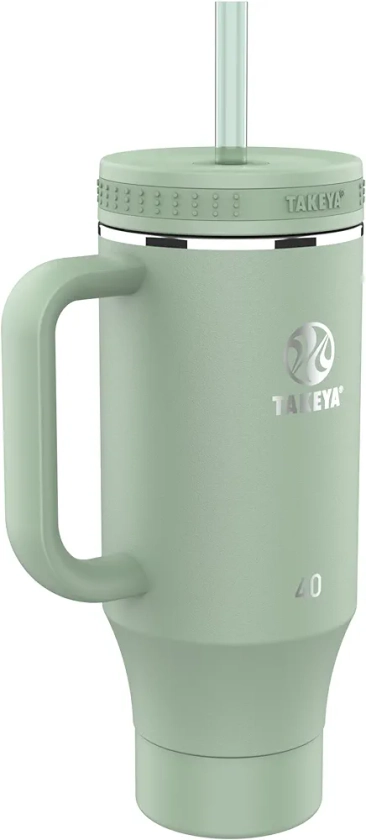 Takeya 40 oz Stainless Steel Tumbler with Lid and Two Straws, Premium Quality, Double Wall Insulated, Wiith Handle, Keep Drinks Cold for Up to 24 Hours, Matcha