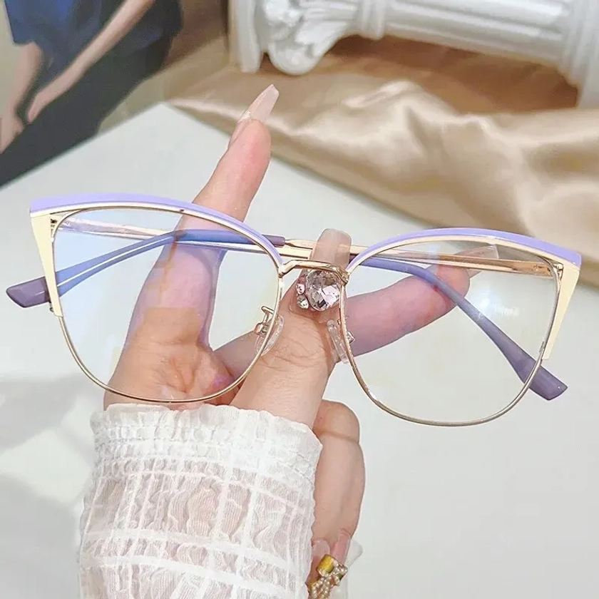 Fashion Cat-eye Frames Women's Fashion Multi-color Splicing Metal Frames European And American Color-changing Anti-blue Glasses