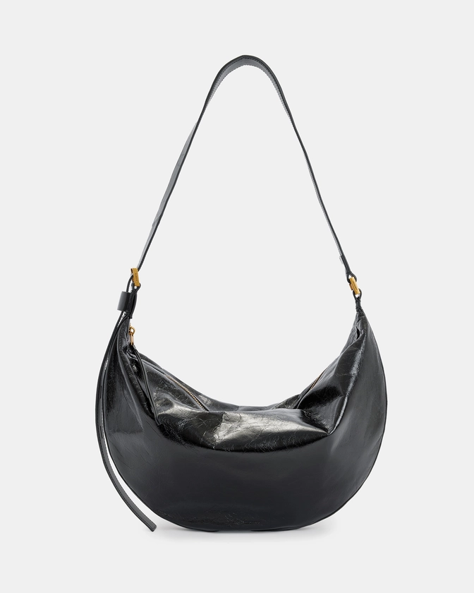 Half Moon Leather Shoulder Bag Black | ALLSAINTS