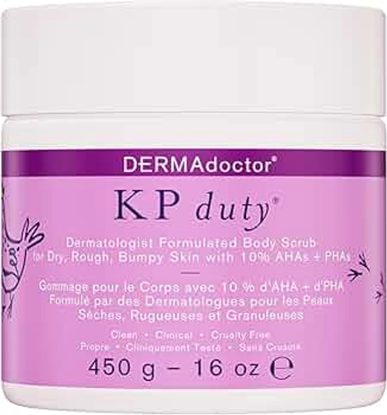 DERMAdoctor KP Duty Body Scrub Dermatologist Formulated Exfoliant for Keratosis Pilaris and Dry, Rough, Bumpy Skin with 10% AHAs + PHAs, 16 fl oz