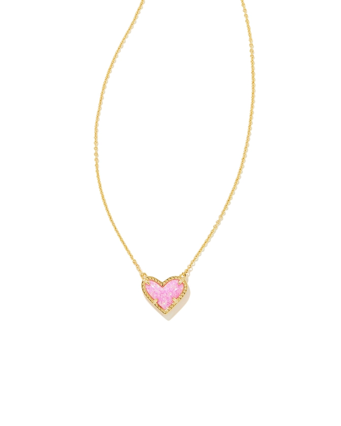 Ari Heart Gold Pendant Necklace in Bubblegum Pink Kyocera Opal | Kendra Scott