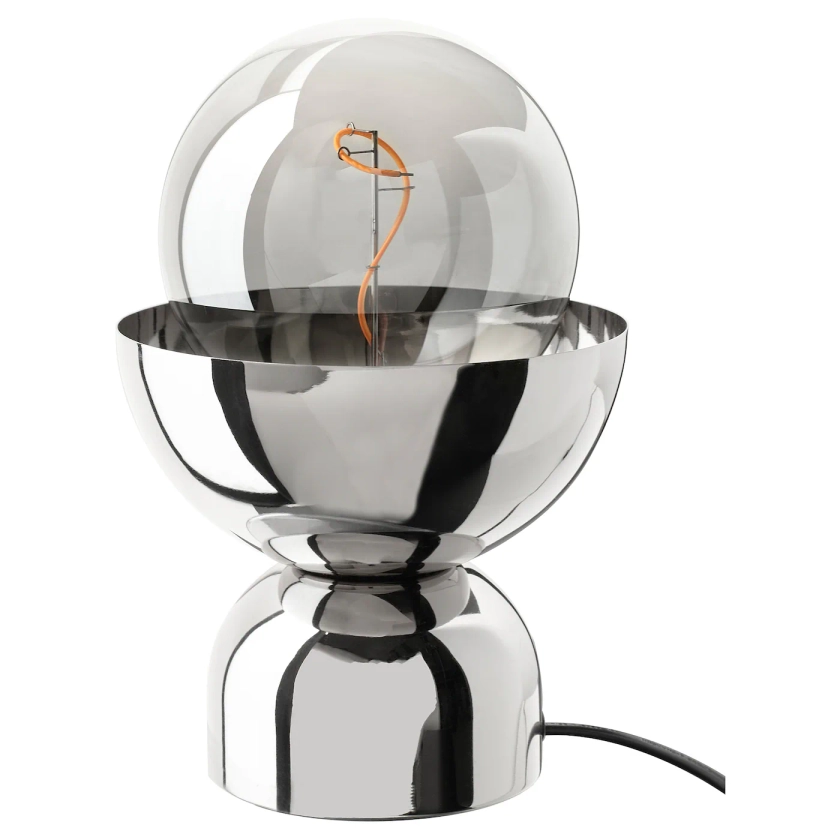 ACKJA / MOLNART lampe de table avec ampoule, effet chrome/globe verre gris transparent - IKEA