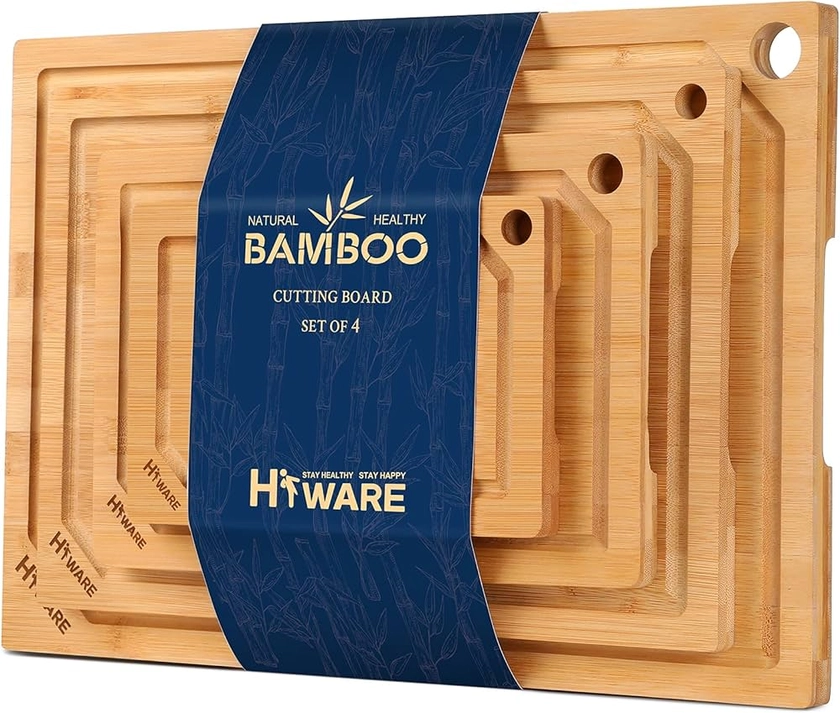 Amazon.com: Hiware Conjunto de 4 tábuas de corte de bambu extragrande para cozinha, tábua de corte resistente com ranhura de suco, conjunto de tábua de corte de bambu para carne, legumes - pré-oleada : Casa